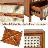 Bme Oliver Solid Wood Rattan Nightstand/Side End Table, Fully Assembled, for Bohemian & Mid Century Style Bedroom and Living Room, 2-Drawer, Caramel Bme