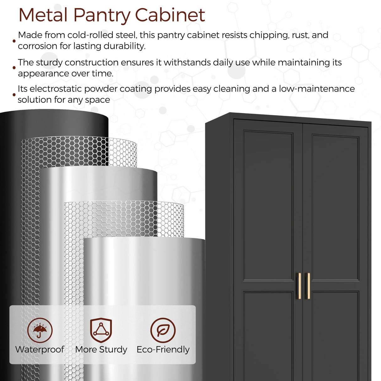 Kubohogar 71" Tall Metal Pantry Cabinet, Black Kitchen Pantry Storage Cabinet with 4 Adjustable Shelves and Gold Handles, Cupboard for Kitchen, Dining Room, Living Room, Bathroom Kubohogar