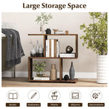 Giantex 3-Tier Geometric Bookshelf, 24" Tall Wood S-Shaped Display Shelves with Thick Foot Pads, Freestanding Open Shelves Nightstand, Floor Standing Display Shelf Bookcase, Brown Giantex