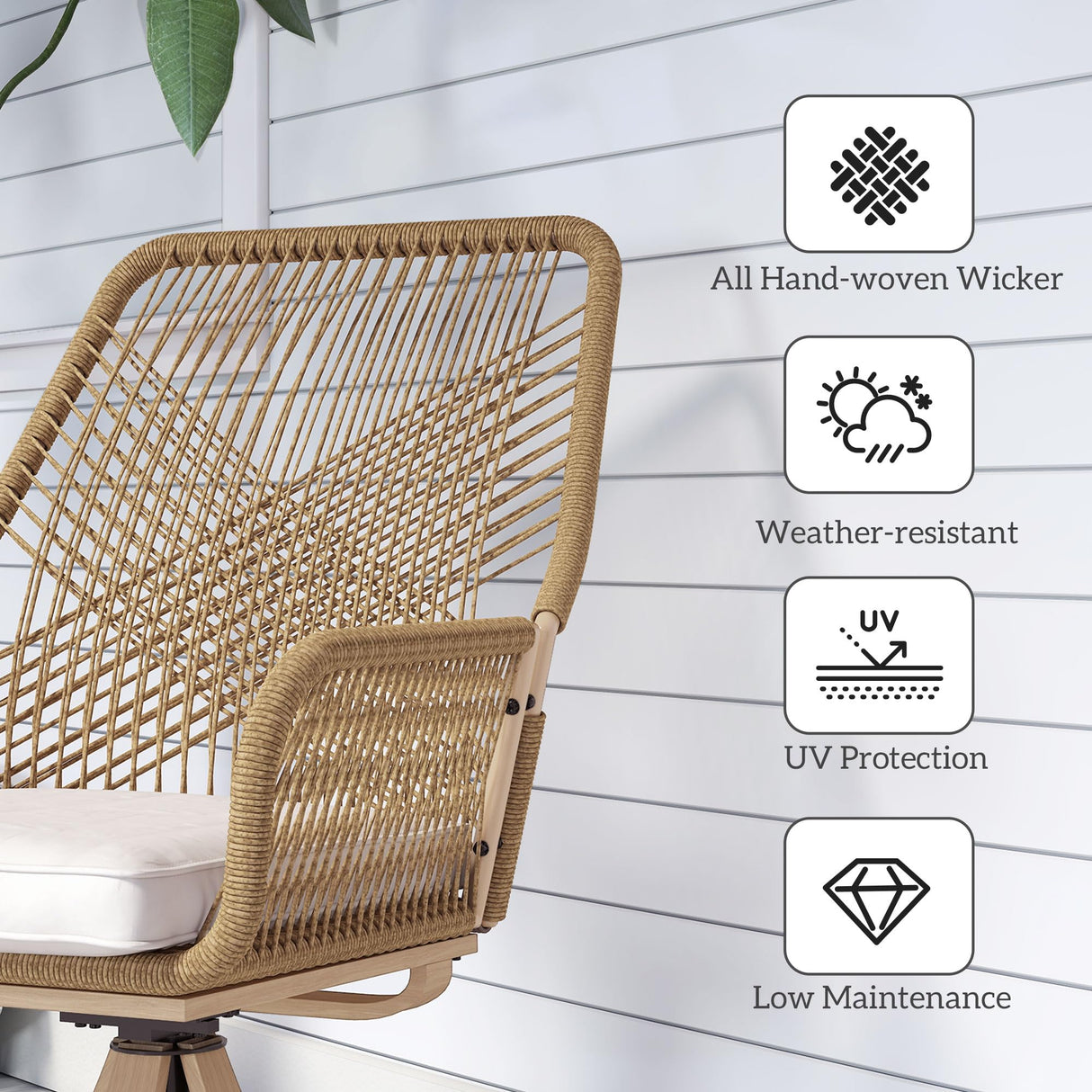 Outsunny Swivel Patio Chairs Set of 2, Rattan Outdoor Patio Dining Chairs with Soft Cushions and Metal Frame for Backyard, Lawn, Porch, or Garden, Khaki Outsunny