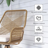 Outsunny Swivel Patio Chairs Set of 2, Rattan Outdoor Patio Dining Chairs with Soft Cushions and Metal Frame for Backyard, Lawn, Porch, or Garden, Khaki Outsunny