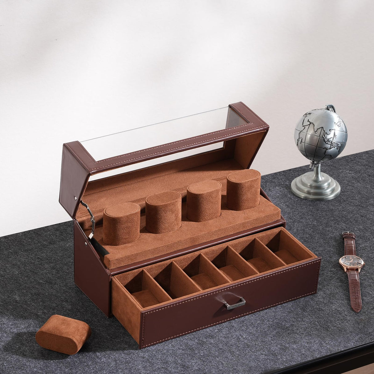 ProCase Watch Case for Men, 10 Slot Watch Display Stand with Acrylic Lid, Watch Display Case with Drawer, 2-Layer Mens Watch Box, Watch Holder Organizer for Men Women -Espresso ProCase