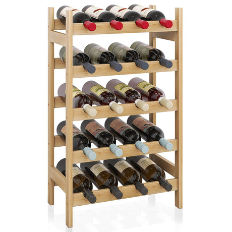 SMIBUY Bamboo Wine Rack, 20 Bottles Display Holder, 5-Tier Free Standing Storage Shelves for Kitchen, Pantry, Cellar, Bar (Natural) SMIBUY