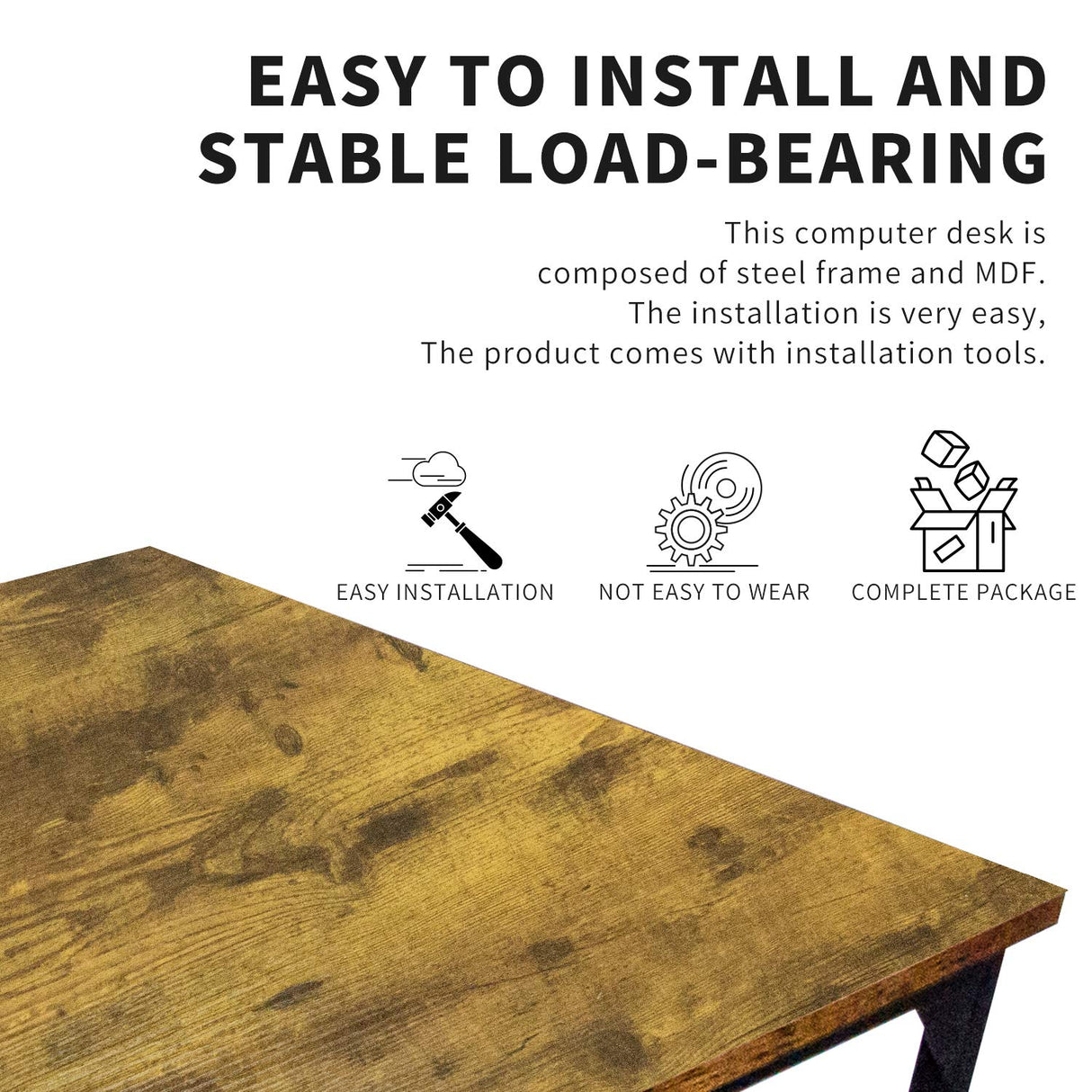 Computer Desk 47 Inch, Home Office Desk Writing Study Table Modern Simple Style PC Desk with Black Metal Frame,Vintage MGHH