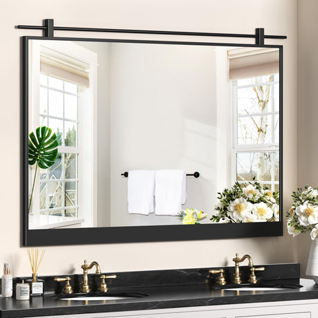 MYTHFUL 40x28 Inch Rectangle Bathroom Vanity Mirror for Wall Mounted Over Sink Farmhouse Rustic Matte Black Frame Barn Door Mirrors Foyer Entryway Decor MYTHFUL