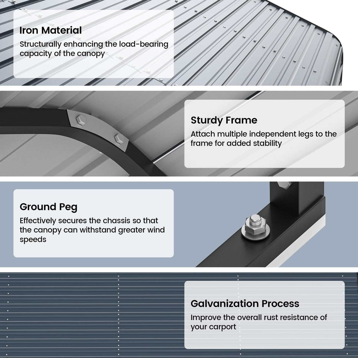 10'x15' Heavy Duty Metal Carport, Outdoor Garage Car Shelter Shade with Heavier Metal Frame, Galvanized Metal Roof for Car and Boats, Grey Real Relax