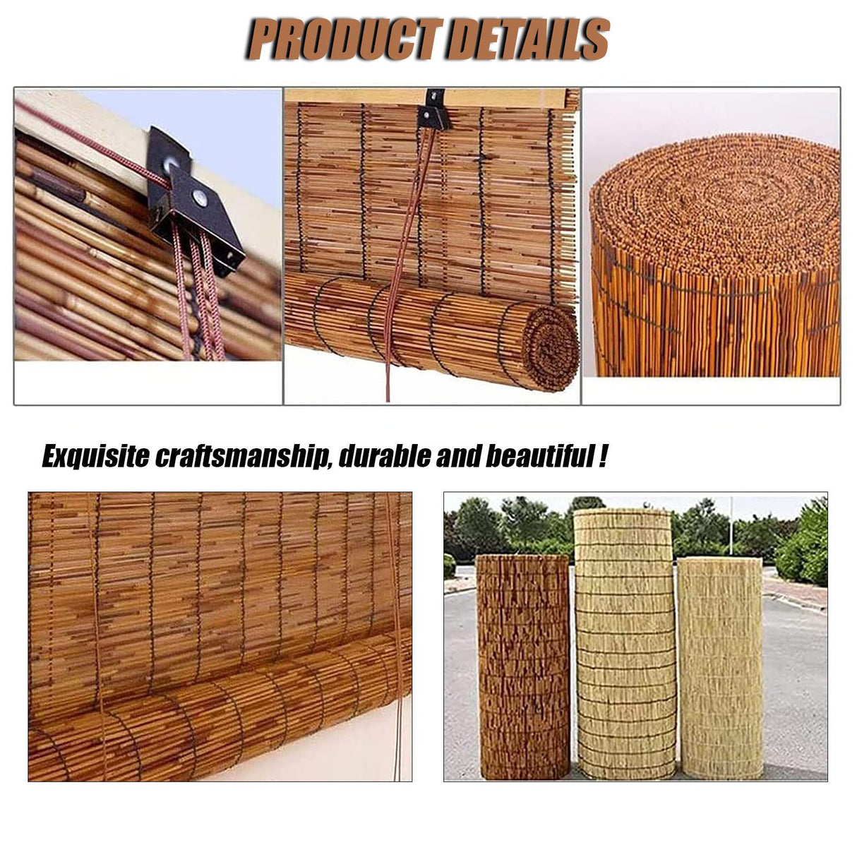 Bamboo Blinds for Outdoor Patio Bamboo Roll Up Shades Bamboo Shades for Patio, Outdoor Blinds for Porch Bamboo Roll Up Blinds Patio Shades Roll Up Outdoor 26×67in（W×H） Brown OCAZI