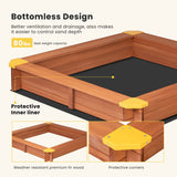 VIVOHOME 46.5 Inch x 46.5 Inch Covered Wooden Sandbox Height Angle Adjustable with Rotatable UV-Resistant Canopy Sand Protection Bottom Liner for Home Backyard Beach Outdoor VIVOHOME