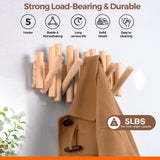 BIRTIMO Wall Mounted Coat Rack with 5 Retractable Wooden Pegs – Modern Design, Space-Saving Storage Organizer in Natural Wood BIRTIMO