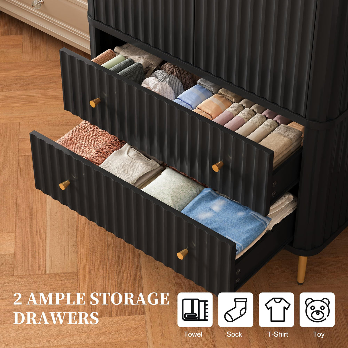 HLR Armoire Wardrobe Closet with Drawers, 72" Tall Modern Bedroom Armoire with Hanging Rod, Large freestanding Wooden Wardrobe Cabinet for Bedroom, Cloak Room (Black) HLR