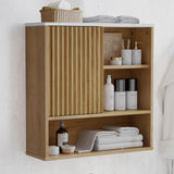 FerniTry Bathroom Cabinet Wall Mounted Fluted, Modern Medicine Cabinet Over The Toilet Storage Cabinet Faux Marble Top with Adjustable Shelf, Wood Wall Mounted Storage Cabinet Organizer(Natural Oak) FerniTry