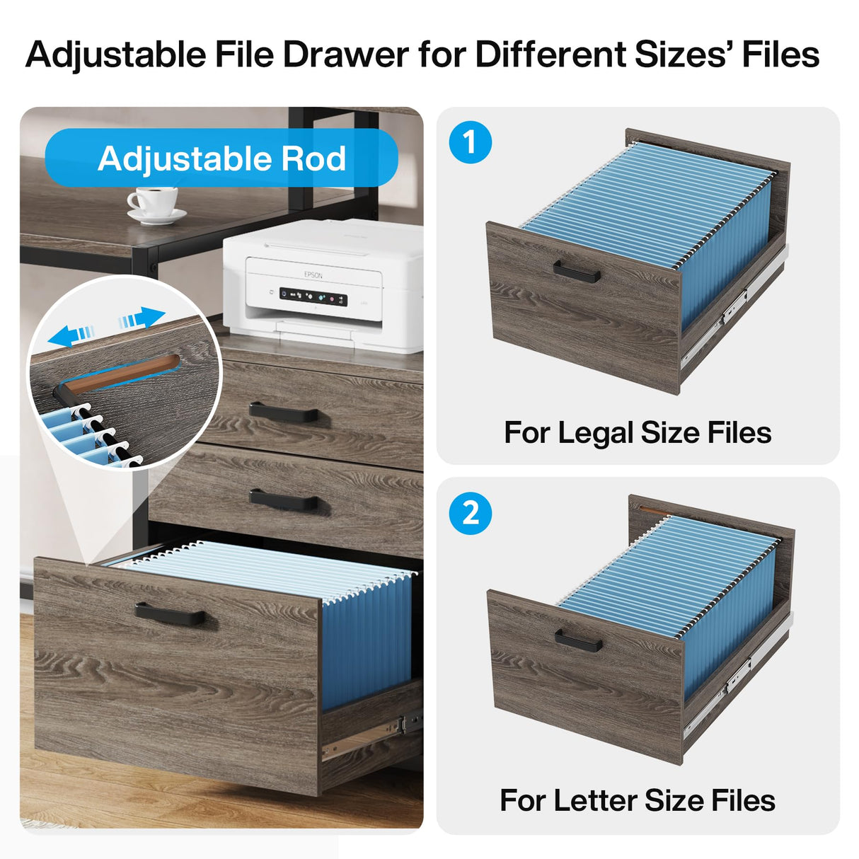 Tribesigns 63 Inch Computer Desk with File Drawer Cabinet, Ergonomic Office Desk with Monitor Stand, Industrial Computer Table with Printer Space, Wood PC Table Workstation Desk for Home Office Tribesigns