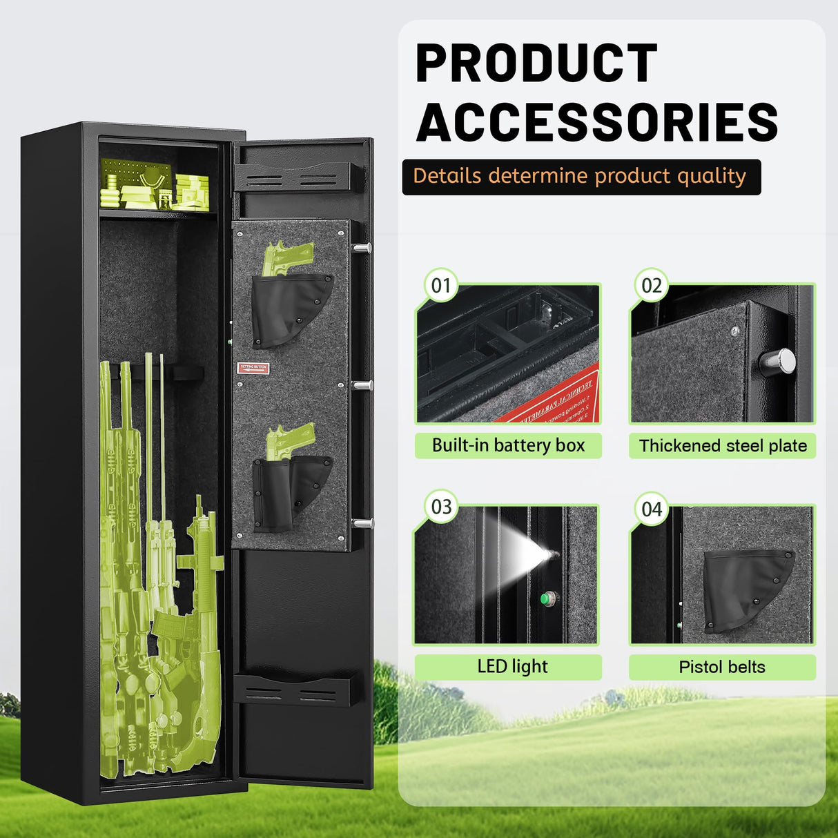 HEANVO 2-4 Gun Safe, Gun Safe for Rifles and Pistols, Shotgun Rifle Safe,No Assembly Gun Cabinet for Shotguns, Quick Access Rifle Safe, Gun Locker with Dual Alarm & Mute Mode Switching HEANVO