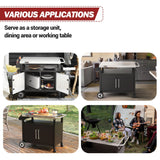 Grills House Outdoor Grill Cart with Wheels, Movable Kitchen Island with Storage Cabinet for BBQ, Stainless Steel Dining Cart Table for Food Prep, Black, PC3403S-SC Grills House