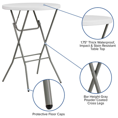 EMMA + OLIVER 2.6-Foot Round Granite White Plastic Bar Height Folding Event Table EMMA + OLIVER