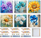 6 Pack Paint by Numbers Kit for Adults/Kids, Easy Framed Adults Paint by Numbers Kits, DIY Simple Flowers Acrylic Oil Painting Number Kits for Home Wall Decor (8 x 8 Inch) SYDYLH