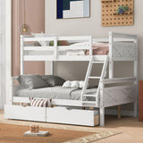 Merax Twin Over Full Bunk Bed with 2 Storage Drawers,Solid Wood Bunk Bed with Ladder and Safety Guardrail for Bedroom Kids Adults, Can be Separated into 2 Beds,White Merax