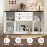 Grepatio 58" Farmhouse Sideboard Buffet Cabinet, Coffee Bar Cabinet with 2 Large Drawers & 4 Grooved Barn Doors, Wood Storage Cabinets for Dinning Room, Kitchen, Living Room, White Grepatio
