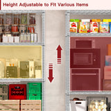 PrimeZone 75" H Wire Shelving 5 Tier Slim Steel Storage Metal Shelves with Wheels,Adjustable Kitchen Utility Shelving Unit,Pantry Rack Rolling Metal Shelf Chrome 24" Wx18 Dx75 H PrimeZone