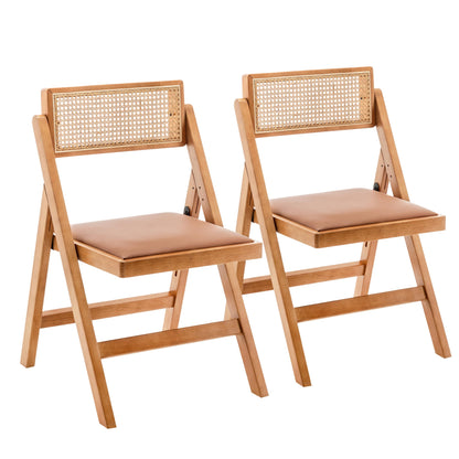 Awonde Wood Folding Chairs Set of 2 Mid Century Modern Accent Rattan Dining Chair for Kitchen Dining Room Living Room Patio Armless Foldable Chair Brown - WoodArtSupply