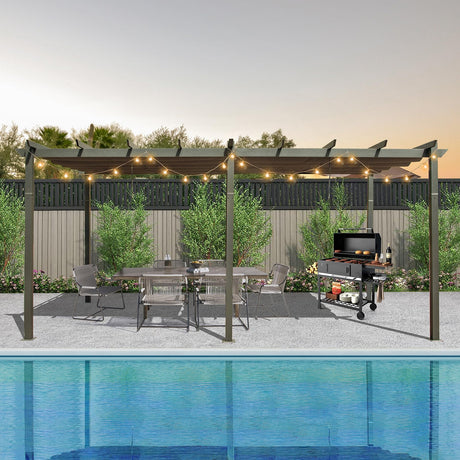 Domi Outdoor Living 11' X 20' Outdoor Pergola with Retractable Canopy Aluminum Shelter Sun Shade Grape Trellis for Patio, Backyard and Lawn, Gray domi outdoor living