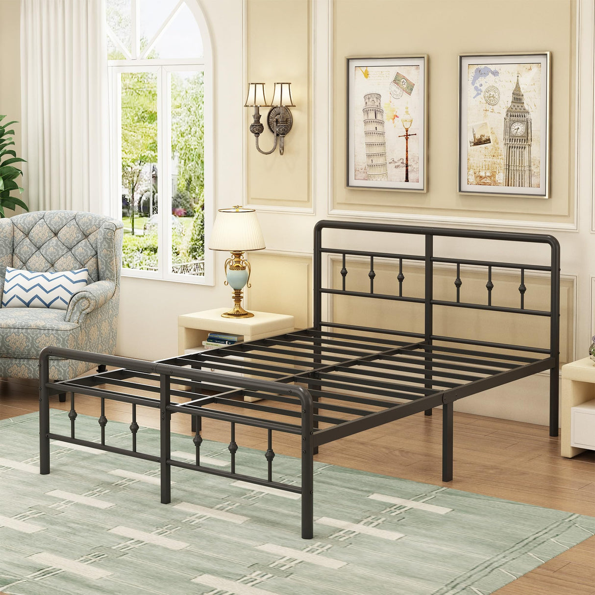 EMODA 16 Inch King Bed Frame with Headboard and Footboard, Heavy Duty King Size Metal Bed Frame, No Box Spring Needed, Easy Assembly EMODA
