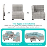 Muphyers 16-Piece Outdoor Patio Furniture Set with Rocking Swivel Chair, PE Wicker Rattan Sectional Sofa Patio Conversation Set with 55,000 BTU Fire Pit Table & Coffee Table, Light Blue Muphyers