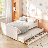 Giantex Full Size Bed Frame with Twin Trundle & 3 Storage Drawers, Modern Platform Bed with Headboard & Footboard, Wooden Slats Support Captain Bed for Teens Adults, No Box Spring Needed, White Giantex