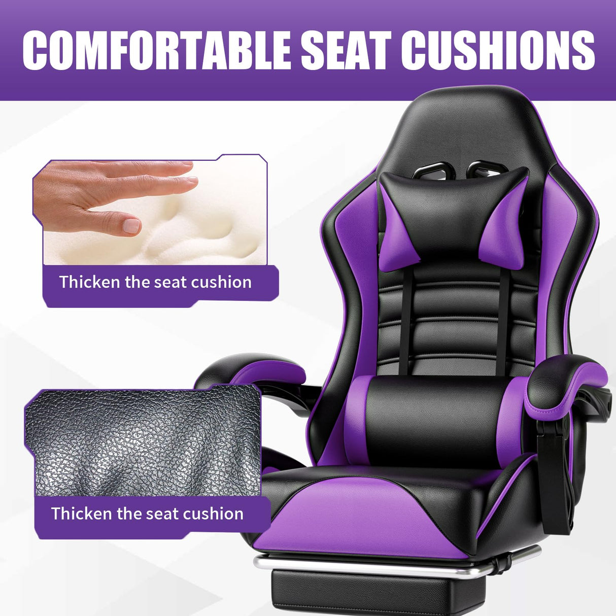 Gaming Chair, Computer Chair with Footrest and Lumbar Support, Ergonomic Video Game Chair with Headrest, Height Adjustable Gamer Chair Office Desk Chair, Purple Ntiibcuy