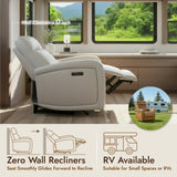Watson & Whitely Power Recliner Chairs for Adults, Zero Wall Recliners W Power Headrest Type-C Charger, Small Faux Leather RV Recliners Home Theater Seating for Living Room, Cream Watson & Whitely