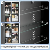 Black Medicine Cabinet with Mirror for Bathroom: 16 x 20 Inch Small Mirrored Vanity Storage with Adjustable Shelves - Surface or Recessed Wall Mount - Matte Black Frame MemoCastle