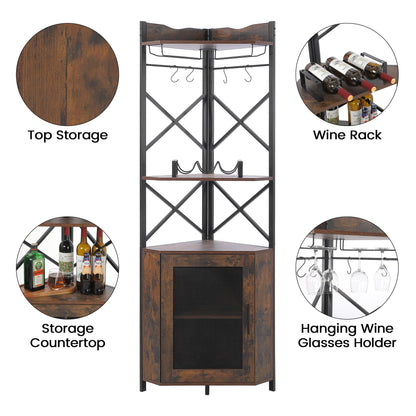 Corner Bar Cabinet, 5-Tiers Home Corner Wine Cabinet, Liquor Cabinet Bar with Glass & Wine Holder for Living Room/Kitchen