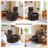 Neioml Swivel Rocking Recliner Chair for Small Space, Manual Swivel Glider Recliner for Nursery,RV,Rocking Recliner with Footrest and Side Pocket,Breathable Leather,Dark Brown Neioml