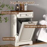 AHB 13 Gallon Tilt Out Trash Cabinet Kitchen Waste Bins, Laundry Hamper Tilt Out Pet Proof Hidden Trash Bin for Kitchen Living Room, Antique White and Brown AHB