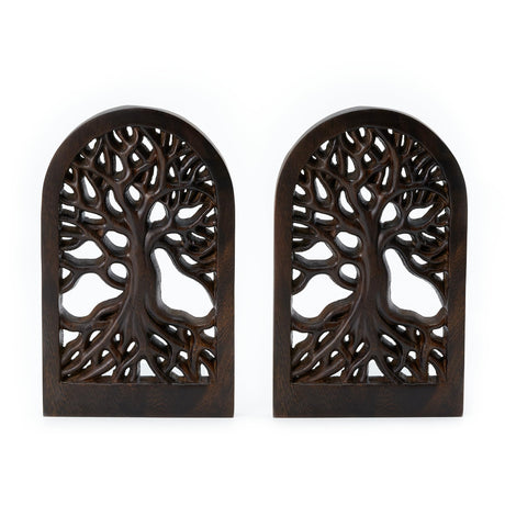 Tree of Life Decorative Bookends, Wooden Sculpture for Home Decor (Tree of Life 2) Handicraftviet