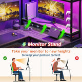 VIGKOOK L Shaped Gaming Desk, Reversible Corner Computer Desk with Power Outlet & Led Strip Home Office Desks Drawer File Cabinet Keyboard Tray (Dark Grey, 67in) VIGKOOK