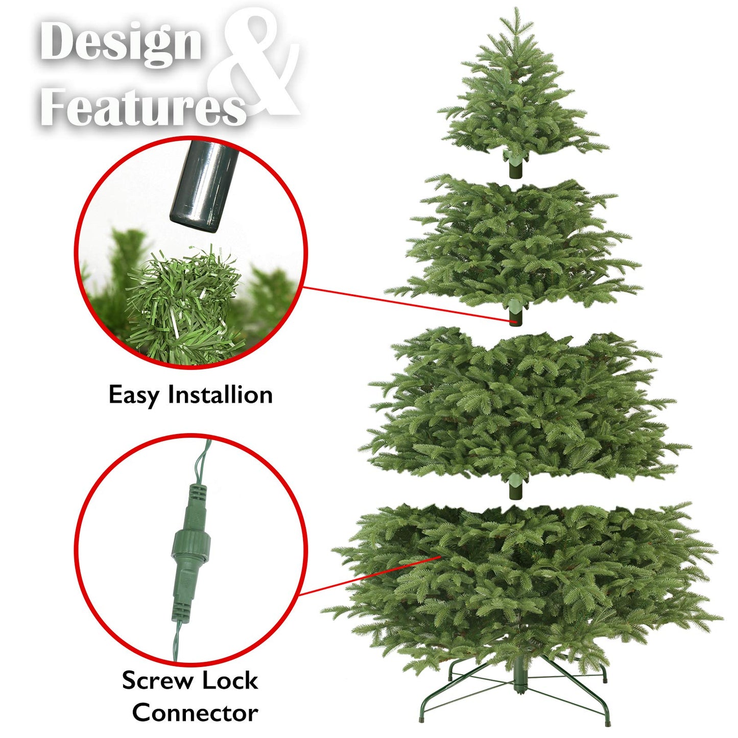 Homelogik 8 Ft Christmas Tree Premium Hinged Pre-lit Artificial w 750 Warm White Light, Easy Assembly Included Metal Foldable Stand New (Warm Light)