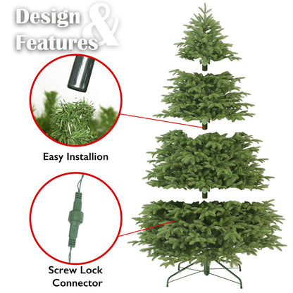 Homelogik 8 Ft Christmas Tree Premium Hinged Pre-lit Artificial w 750 Warm White Light, Easy Assembly Included Metal Foldable Stand New (Warm Light)