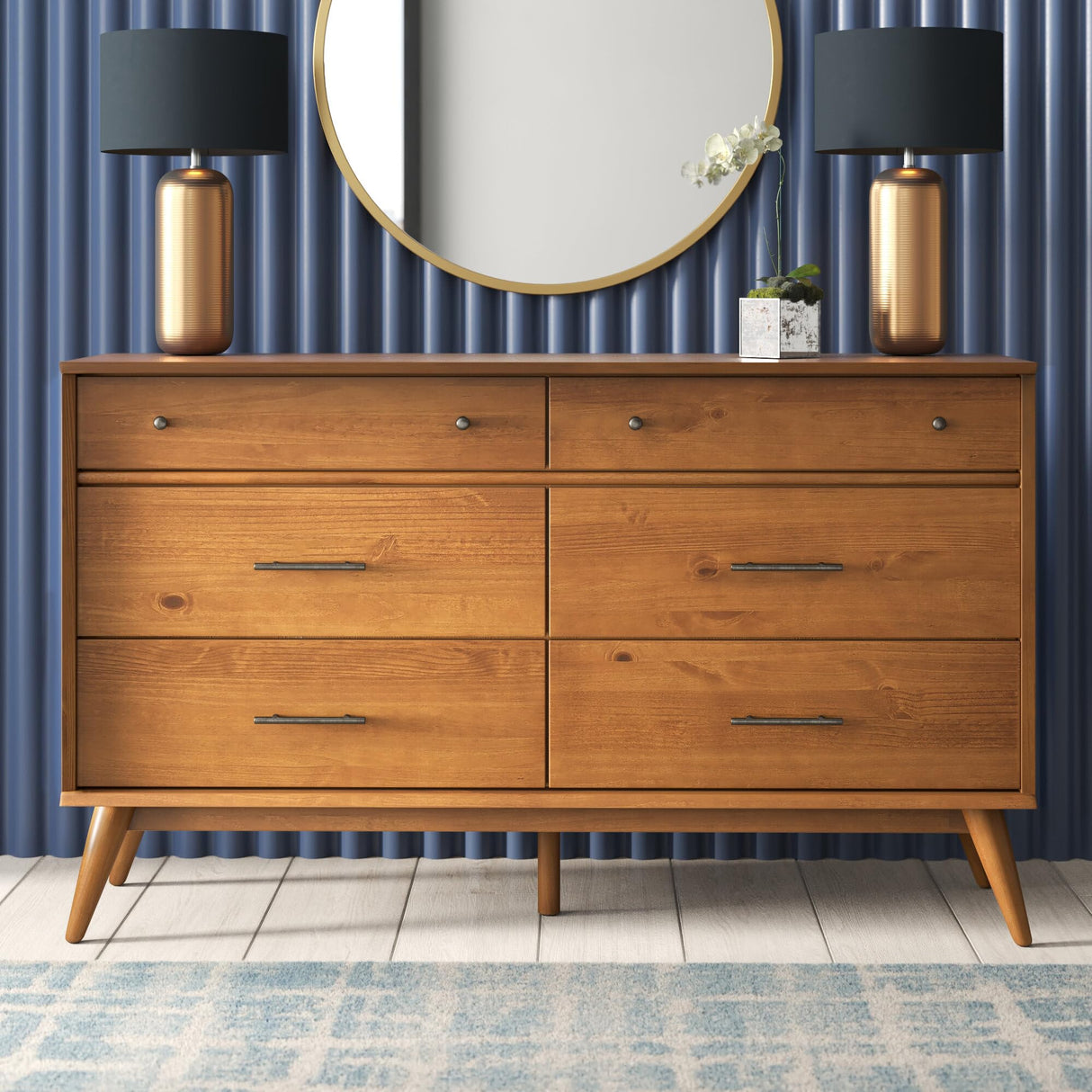 Camaflexi Mid-Century Solid Wood Dresser / 6 Drawers/Castanho Finish Camaflexi