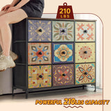 EnHomee Dresser for Bedroom with 9 Drawers Boho Dressers & Chest of Drawers Fabric 9 Drawer Dresser for Closet, Entryway, Hallway, Wooden Top EnHomee