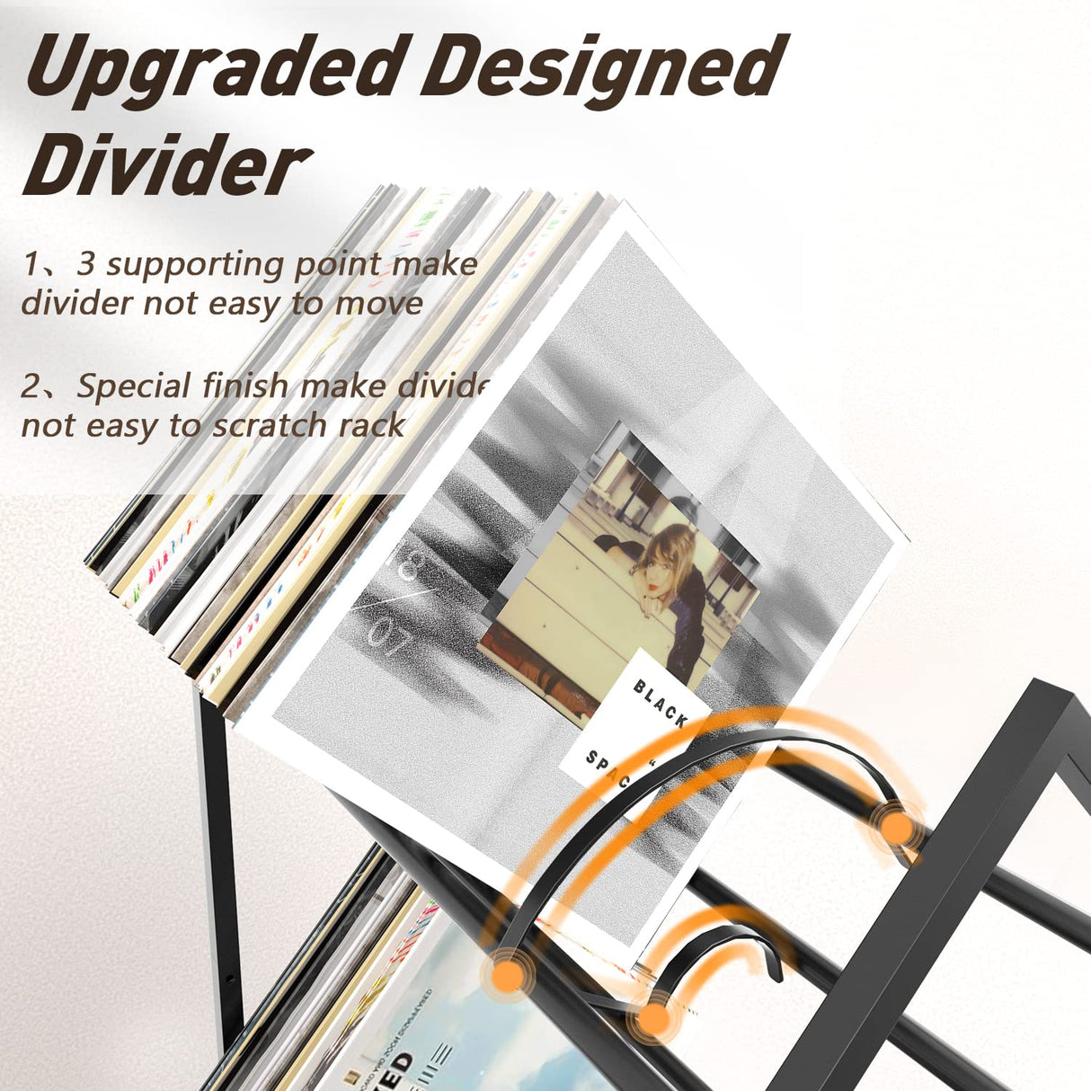 RUILALIFE 2-Tier-Vinyl-Record-Storage-Holder With Dividers, 200 LPs Albums Storage Rack Shelf, Steel Music Records Display Shelf Organizer For Book, Magazine, Files,Matte Black RUILALIFE