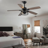 Curve Curio 52 Inch Farmhouse Ceiling Fan with Light and Remote Black Industrial Ceiling Fan Quiet and Reversible DC Motor Rustic Caged Chandelier Fan for Living Room Bedroom Patio Curve Curio