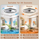 VOLISUN Low Profile Ceiling Fans with Lights and Remote, 23.6in Flush Mount Ceiling Fans with Light, 3000K-6500K Dimmable Fandelier LED Fan Light, Black Bladeless Ceiling Fans with Lights for Bedroom VOLISUN