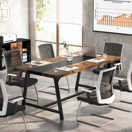 Tribesigns 6FT Rectangle Conference Table, 70.87L x 33.46W x 29.92H Inches Meeting Table for Conference Room, Vintage Wood Office Executive Desk with Strong Metal Frame for 6 People (Rustic Brown) Tribesigns