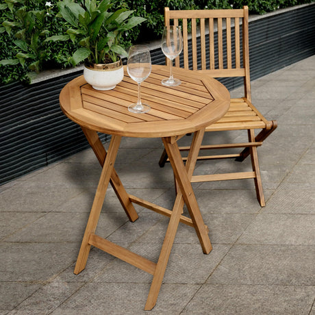 VICTORY RELAX Acacia Wood Round Table, Foldable Waterproof Large, Collapsible Rustic Outdoor Wooden Coffee Tables for Patio Lawn Deck Balcony Bathroom-Natural VICTORY RELAX