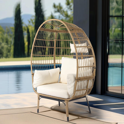 VINGLI Outdoor Egg Chair Oversized Indoor Outdoor Lounger with Cushions, Wicker Egg Chair Indoor for Patio Porch, Backyard, Living Room, Balcony, 440lb Capacity - WoodArtSupply