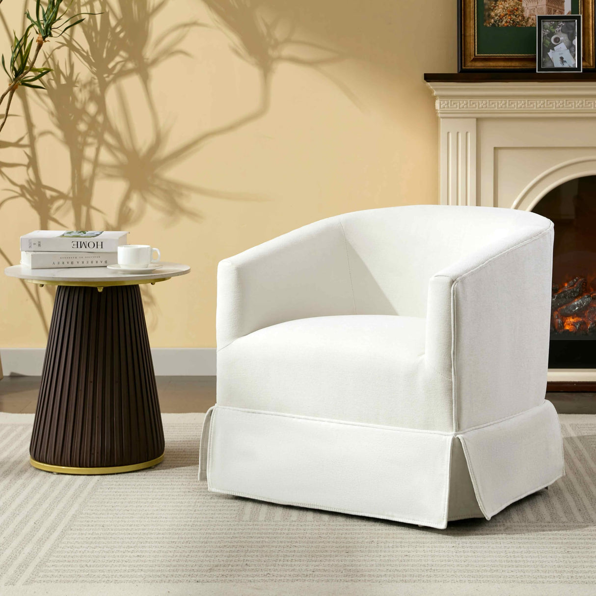 Arvasslia Swivel Barrel Chair,Mid Century Modern Swivel Accent Chair for Living Room, Round Armchair Corner Chair for Bedroom, White Arvasslia