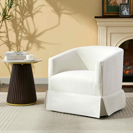 Arvasslia Swivel Barrel Chair,Mid Century Modern Swivel Accent Chair for Living Room, Round Armchair Corner Chair for Bedroom, White Arvasslia