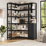 Keyluv Black Corner Bookshelf 72" Tall Corner Book Shelves Cases 2 Pieces Open Bookcase Large Storage Display Shelf Standing 6 Tier Shelving Unit with Cabinet for Home office Living Room, Wood & Metal Keyluv