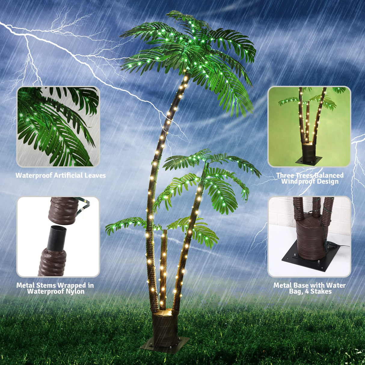 OUSHENG Lighted Palm Tree 6' 3.3' 2' Bar Outdoor Christmas Decorations Decor, Light Up LED Artificial Fake Faux Trees Lights for Outside Patio Yard Pool Porch Deck Party Tropical OUSHENG